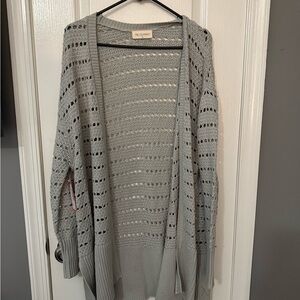 Gray Open-Knit Cardigan Sweater